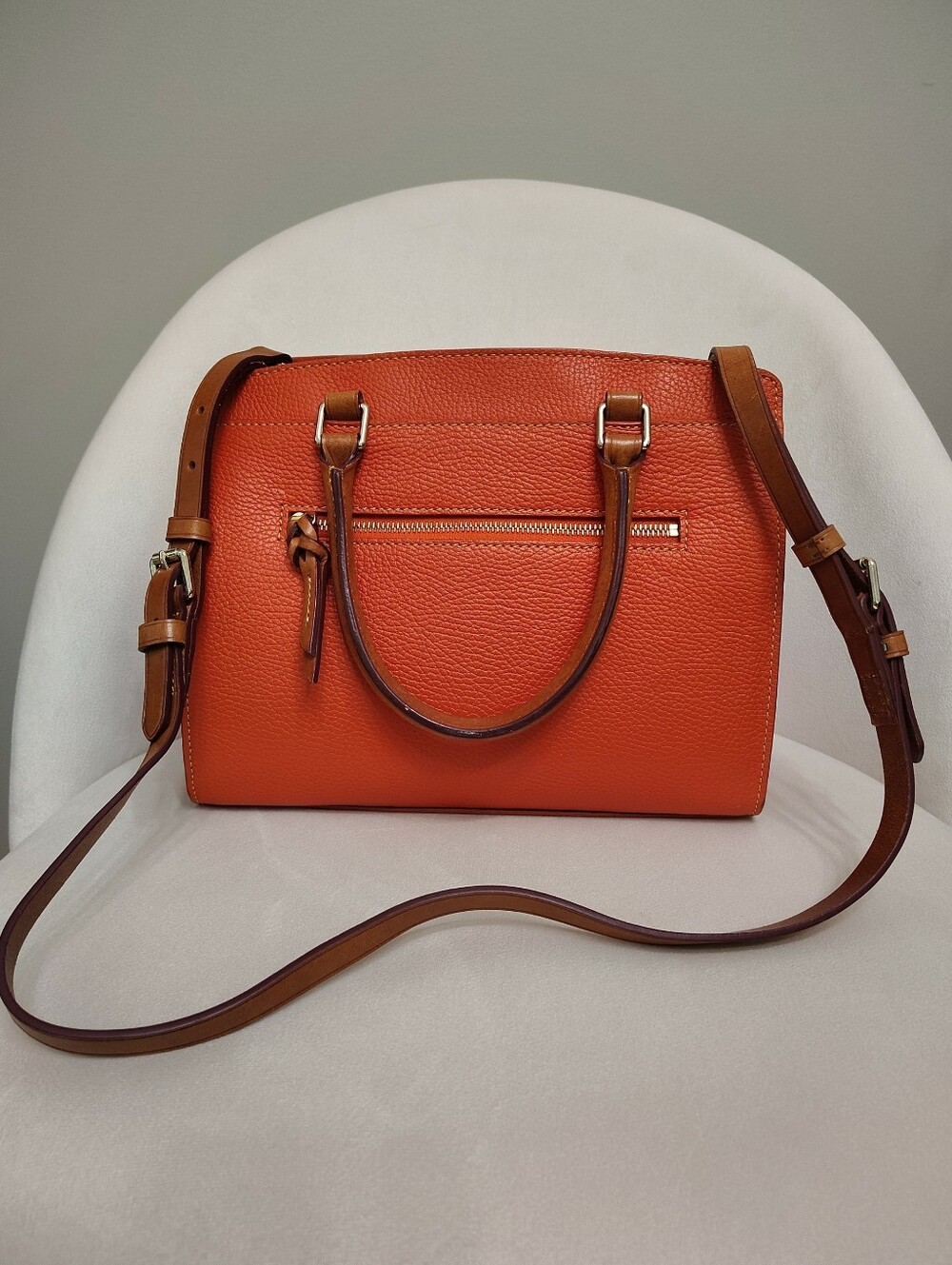 Dooney&Bourke Orange Pebble Grain Leather Blair Bag Satchel EUC - Picture 3 of 16